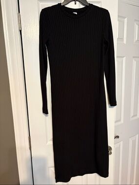 Old Navy Black Ribbed Long-Sleeve Midi Dress